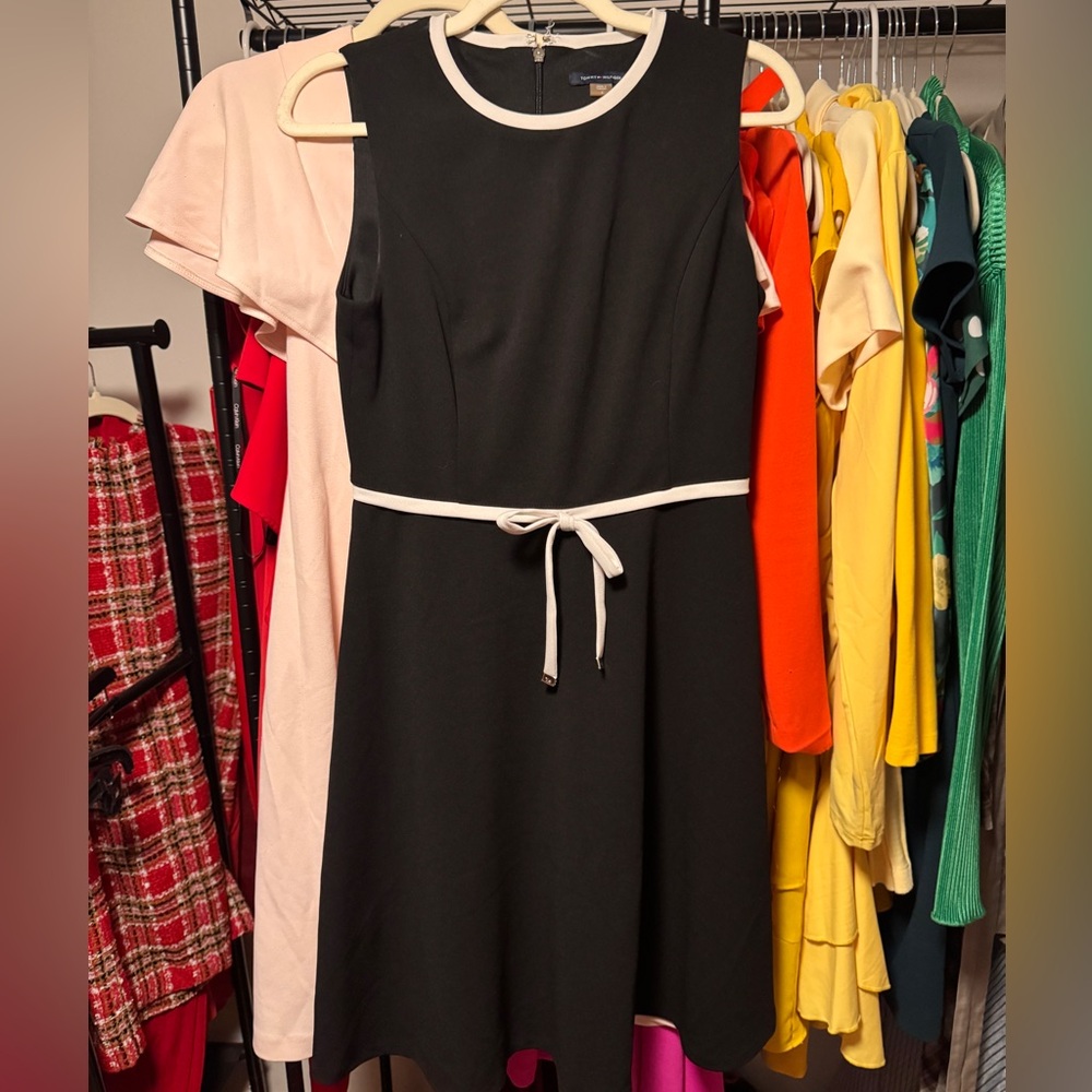 Tommy Hilfiger Black Midi Dress with White Trim